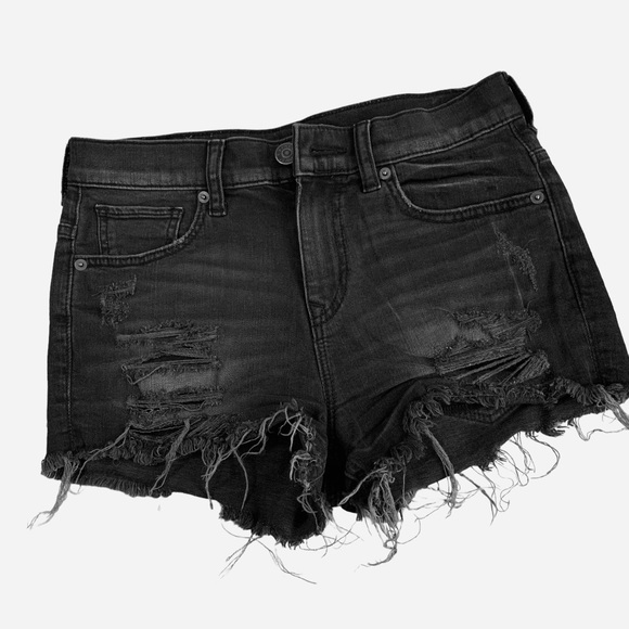 EXPRESS DISTRESSED HIGH-RISE JEAN SHORTS - Picture 13 of 14